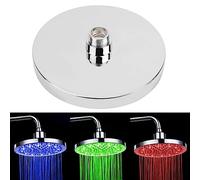 3 Colors Rainfall Shower Head 8 Inch High Pressure Rain Shower Head, Round Chrome Rainfall Led Shower Head Automatic Changing Romantic Light Home Bathroom Top Shower Head