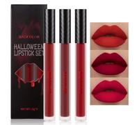 3 Colors Red Matte Liquid Lipstick Set, Burgundy Ruby Red Lip Gloss for Women, Vampy Halloween Makeup, High Impact Long Lasting Lip Stain Velvet Nonstick Cup Smudge Proof & Waterproof Lip Tint
