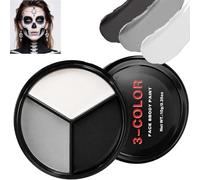3 Colour Black White Grey Face Paint Palette, Matte Cream Face & Body Paint for Halloween, Skeleton, Skull, Cosplay, Fancy Dress and Stage Makeup