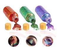 3-Colour Chunky Mermaid Holographic Glitter Gel Set - Waterproof Skin-Friendly Face Hair Makeup with Blue-Violet Green Red Sequins for Festivals Parties Creative Art Projects