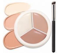 3 Colour Cream Concealer Palette for Dark Circles, Brightening and Blemish Coverage - Blendable Daily Base Makeup with Light, Natural and Peach Tones for an Even-Looking Complexion