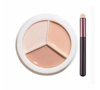 3 Colour Cream Concealer Palette - Full Coverage Contour Kit for Under Eye Dark Circles, Face Redness, Blemish & Uneven Skin Tone Correction with Blending Brush (Natural Bright)