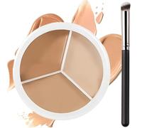 3 Colour Cream Concealer Palette with Precision Brush - Blendable Full Coverage for Dark Circles & Red Marks, Multi-Use Concealer Contour & Highlight Kit for Even Skin Tone, Long-Lasting Cream Formula