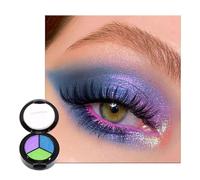3 Colour Eyeshadow Palette, 3-in-1 Blue Green Purple Pressed Powder Eye Shadow, Metallic Shimmering Highly Pigmented Eyeshadows Long-Lasting Waterproof Shadows with Mirror and Applicator, Eye Make up