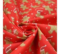 3 Colours Festive Gingerbread Men Santa Hat Christmas Printed Polycotton Fabric (1 Metre, Red 6523)