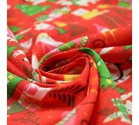 3 Colours Festive Santa Penguin Llama Snowman Christmas Print Polycotton Fabric (1 Metre, Red 6129)