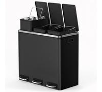 3-Compartment 18L Stainless Steel Pedal Bin, Black