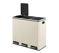 3-Compartment 18L Stainless Steel Pedal Bin, Sand Beige