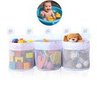 3-Compartment Bath Toy Organizer Net 60cm Large Hanging Mesh Bag with 5 Strong Self-Adhesive Hooks Quick-Drying