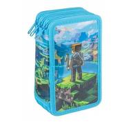3-Compartment Building Blocks Pencil Case With Contents - Blue