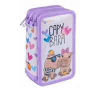 3-Compartment Capybara Pencil Case With Contents - Purple Gimboo