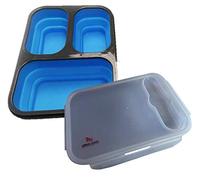3-Compartment Collapsible Silicone Bento Lunch Box with Cutlery | BPA-Free | Space-Saving | Air-Tight | Leak Proof | Microwave & Dishwasher Safe | Original Home Gems Lunch Boxes | Blue