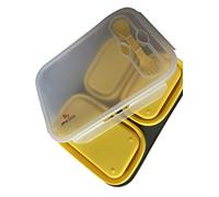 3-Compartment Collapsible Silicone Bento Lunch Box with Cutlery | BPA-Free | Space-Saving | Air-Tight | Leak Proof | Microwave & Dishwasher Safe | Original Home Gems Lunch Boxes | Yellow