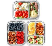 3 Compartment Glass Meal Prep Containers [3 Pack, 1000 ML] - Glass Lunch Box, Food Storage Containers with Lids, Food Prep Containers, Glass Bento Box for Adults & Kids, Bento Lunch Box