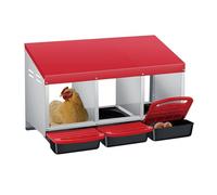 3-Compartment Heavy Duty Chicken Nesting Box | Automatic Roll-Away Egg Collection System | Galvanized Steel Wall Mount or Stand Hen Laying Box (Red, 3 Holes)