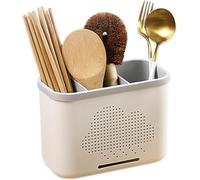 3-Compartment Kitchen Cutlery Holder with Removable Drip Tray - Durable Plastic Utensil Organiser for Forks, Knives & Spoons - Space-Saving Cutlery Drainer for Sink & Countertop - 19.5×13.8×10.3 cm