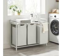 3 Compartment Laundry Basket with Shelf and Metal Frame VASAGLE White One Size