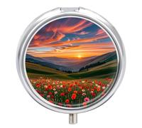 3 Compartment Medicine Pill Case, Cloud Garden at Sunset Round Pill Box, Portable Decorative Medicine Organizer for Pocket Or Purse Vitamin Organize