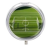 3 Compartment Medicine Pill Case, Football Goal Post Sports Area Round Pill Box, Portable Decorative Medicine Organizer for Pocket Or Purse Vitamin Organize