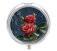 3 Compartment Medicine Pill Case, Shabby Chic Roses Round Pill Box, Portable Decorative Medicine Organizer for Pocket Or Purse Vitamin Organize