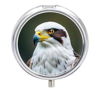 3 Compartment Medicine Pill Case, Spear Falcon, White Eagle Round Pill Box, Portable Decorative Medicine Organizer for Pocket Or Purse Vitamin Organize
