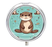 3 Compartment Otter Pill Box with Round Metal Mirror for Storing Vitamins and Fish Oil