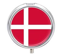 3 Compartment Pill Box Funny Kingdom of Denmark Flag Printing Round Metal Small Medicine Organizer Vitamin Box for Travel Pocket Portable Pill Case with Mirror Round