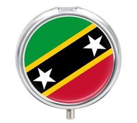 3 Compartment Pill Box Saint Kitts and Nevis Flag Printing Round Metal Small Medicine Vitamin Box for Travel Portable Pill Case with Mirror Daily Use Round