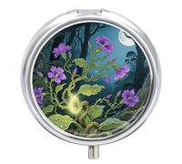 3-Compartment Pill Organizer with Mirror- Fantasy Glowing Plants Round Pill Case for Purse & Travel, Portable Medicine Container, Small Medicine Box for Vitamins, Fish Oil, Supplements