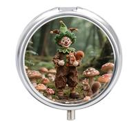 3-Compartment Pill Organizer with Mirror- Forest Clown Round Pill Case for Purse & Travel, Portable Medicine Container, Small Medicine Box for Vitamins, Fish Oil, Supplements