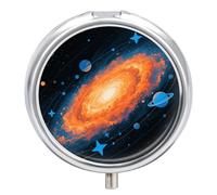 3-Compartment Pill Organizer with Mirror- Galaxy Spiral Nebula Round Pill Case for Purse & Travel, Portable Medicine Container, Small Medicine Box for Vitamins, Fish Oil, Supplements