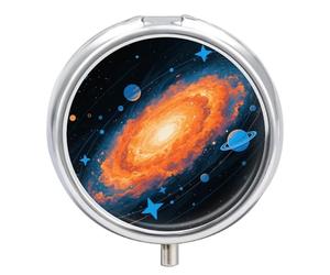 3-Compartment Pill Organizer with Mirror- Galaxy Spiral Nebula Round Pill Case for Purse & Travel, Portable Medicine Container, Small Medicine Box for Vitamins, Fish Oil, Supplements