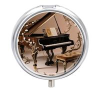 3-Compartment Pill Organizer with Mirror- Ivy Covered Piano Round Pill Case for Purse & Travel, Portable Medicine Container, Small Medicine Box for Vitamins, Fish Oil, Supplements