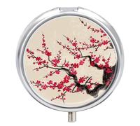 3-Compartment Pill Organizer with Mirror- Japanese Floral Cherry Blossom Round Pill Case for Purse & Travel, Portable Medicine Container, Small Medicine Box for Vitamins, Fish Oil, Supplements