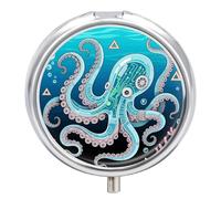 3-Compartment Pill Organizer with Mirror- Mechanical Octopus Round Pill Case for Purse & Travel, Portable Medicine Container, Small Medicine Box for Vitamins, Fish Oil, Supplements