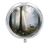 3-Compartment Pill Organizer with Mirror- Misty Forest Dawn Round Pill Case for Purse & Travel, Portable Medicine Container, Small Medicine Box for Vitamins, Fish Oil, Supplements
