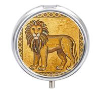 3-Compartment Pill Organizer with Mirror- Mosaic Lion Round Pill Case for Purse & Travel, Portable Medicine Container, Small Medicine Box for Vitamins, Fish Oil, Supplements