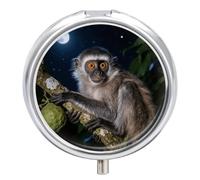 3-Compartment Pill Organizer with Mirror- Peruvian Night Monkey Round Pill Case for Purse & Travel, Portable Medicine Container, Small Medicine Box for Vitamins, Fish Oil, Supplements