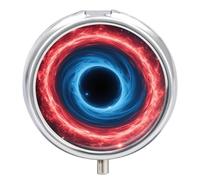 3-Compartment Pill Organizer with Mirror- Red Blue Galaxy Round Pill Case for Purse & Travel, Portable Medicine Container, Small Medicine Box for Vitamins, Fish Oil, Supplements