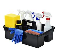 3-Compartment Plastic Cleaning Caddy Basket - Stackable Large Commercial Quality Plastic Tool Organizer Bucket with Handle, Black