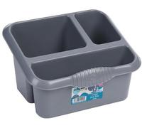 3 Compartment Plastic Sink Tidy Filter Cutlery Drainer Caddy Sponges Organiser Holder with Drainage Holes OR Desk Storage Stand (Silver/Grey)