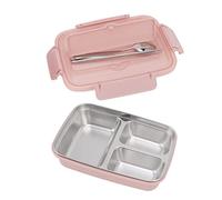 3 Compartment Portable Lunch Box with Spoon and Chopsticks for Office, Made of Durable 304 Stainless Steel (Pink)