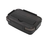 3 Compartment Portable Lunch Box with Spoon and Chopsticks for Office, Made of Durable 304 Stainless Steel (Black)