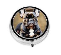 3 Compartment Portable Pill Box, Round Daily Medicine Organizer for Pocket or Purse, Cute Bulldog Great for Morning, Noon and Evening Dose