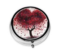 3 Compartment Retro Mirror Pill Case Red Pill Box Small Love Tree Heart Pill Organizer for Wallet or Pocket Decorative Metal Organizer