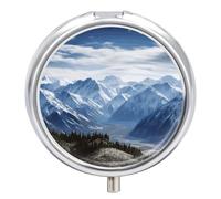 3 Compartment Round Pill Box Portable Metal Travel Pill Organizer | Mountain View Pill Case to Hold Vitamins, Medication, Fish Oil and Supplements, Ideal for Purse & Pocket