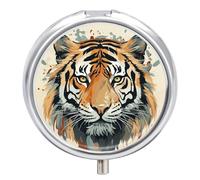 3 Compartment Round Pill Box Portable Metal Travel Pill Organizer | Year of The Tiger Pill Case to Hold Vitamins, Medication, Fish Oil and Supplements, Ideal for Purse & Pocket