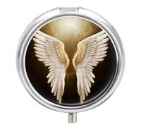 3 Compartment Small Pill Box Travel Medicine Pill Organizer with Mirror Moisture Proof Pills Case Angel Wing Portable Pocket Medicine Organizer Round Vitamin Organizer Box
