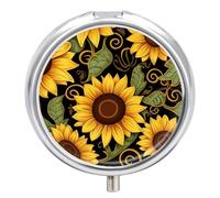 3 Compartment Small Pill Box Travel Medicine Pill Organizer with Mirror Moisture Proof Pills Case Beautiful Sunflower Portable Pocket Medicine Organizer Round Vitamin Organizer Box