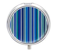 3 Compartment Small Pill Box Travel Medicine Pill Organizer with Mirror Moisture Proof Pills Case Blue Stripe Portable Pocket Medicine Organizer Round Vitamin Organizer Box
